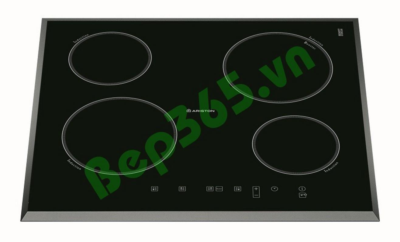 Bếp từ Ariston NIC 641B với mặt kính Schott Ceran màu đen bóng, bảng điều khiển cảm ứng hiện đại 4 vùng nấu được phân bố đều
