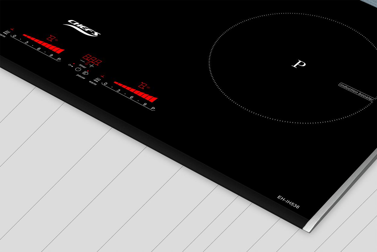 Bếp từ Chefs EH-IH536 lắp âm trên bàn bếp hiện đại 3 vùng nấu hiển thị rõ ràng bảng điều khiển cảm ứng trượt