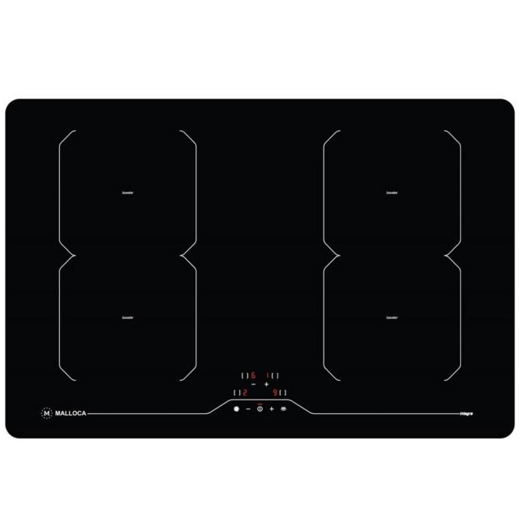 Bếp từ Malloca 4 vùng nấu MI-784 ITG lắp âm trong không gian bếp hiện đại sang trọng với mặt kính đen bóng