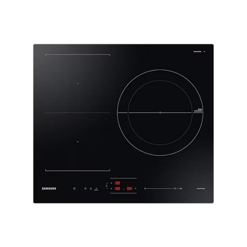 Bếp từ 3 vùng nấu Samsung NZ63B5046FK/SV lắp âm trong bếp hiện đại mặt kính Eurokera sáng bóng có 3 vùng nấu