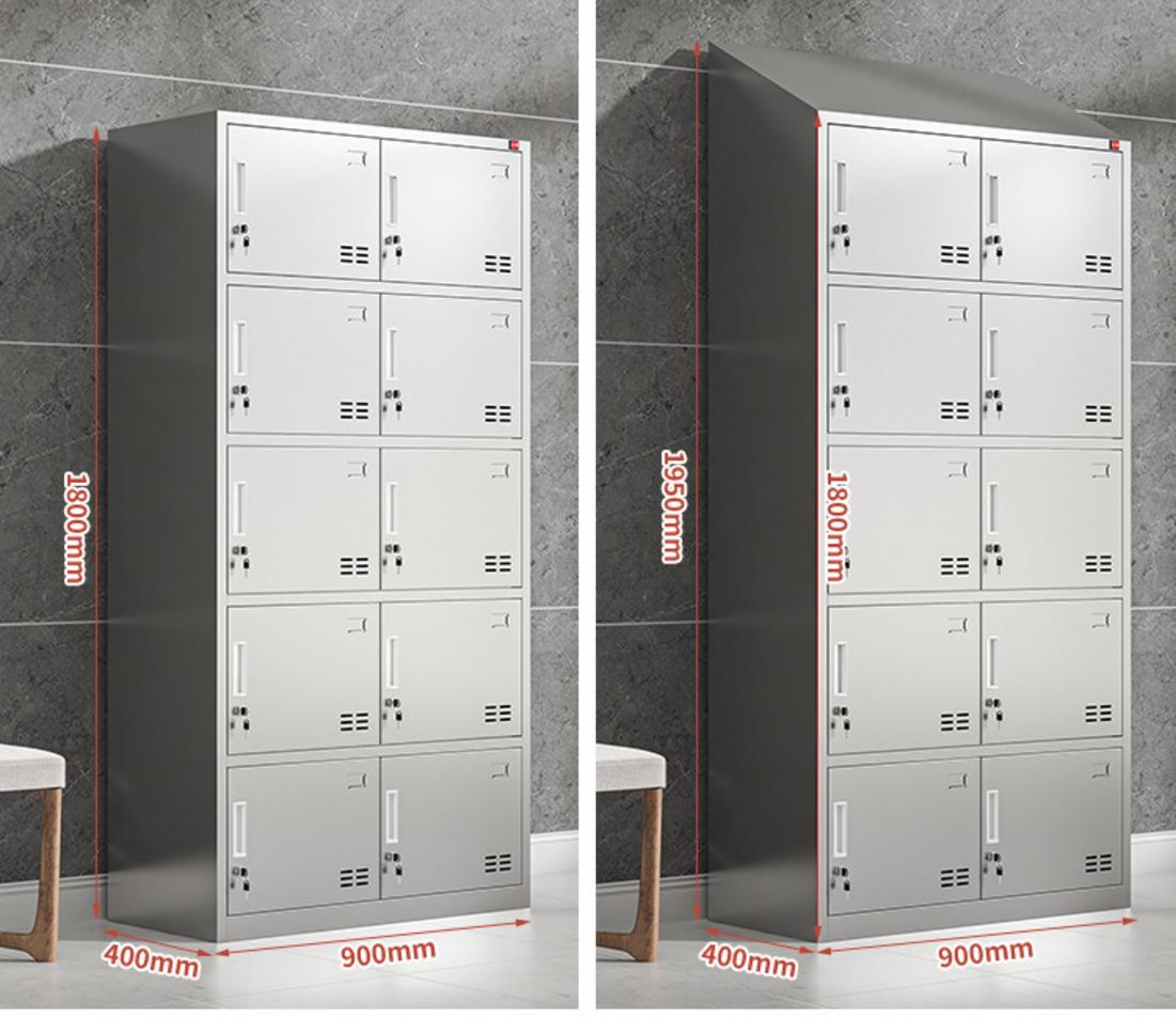 Các chi tiết thiết kế đặc biệt của tủ quần áo inox 10 cửa mái xéo