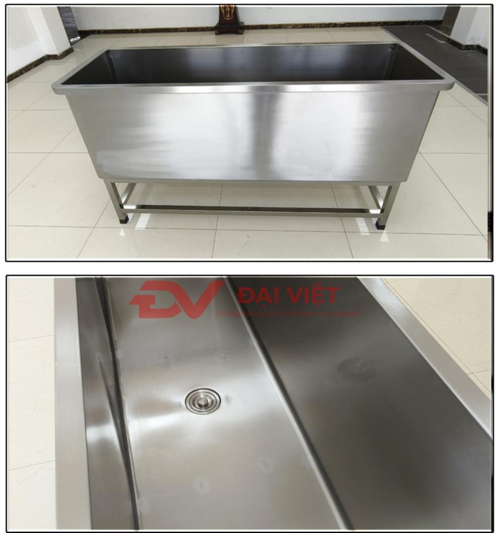 Chi tiết kỹ thuật bồn rửa chén ngoài trời inox 304 với kích thước và cấu trúc chân hộp chắc chắn