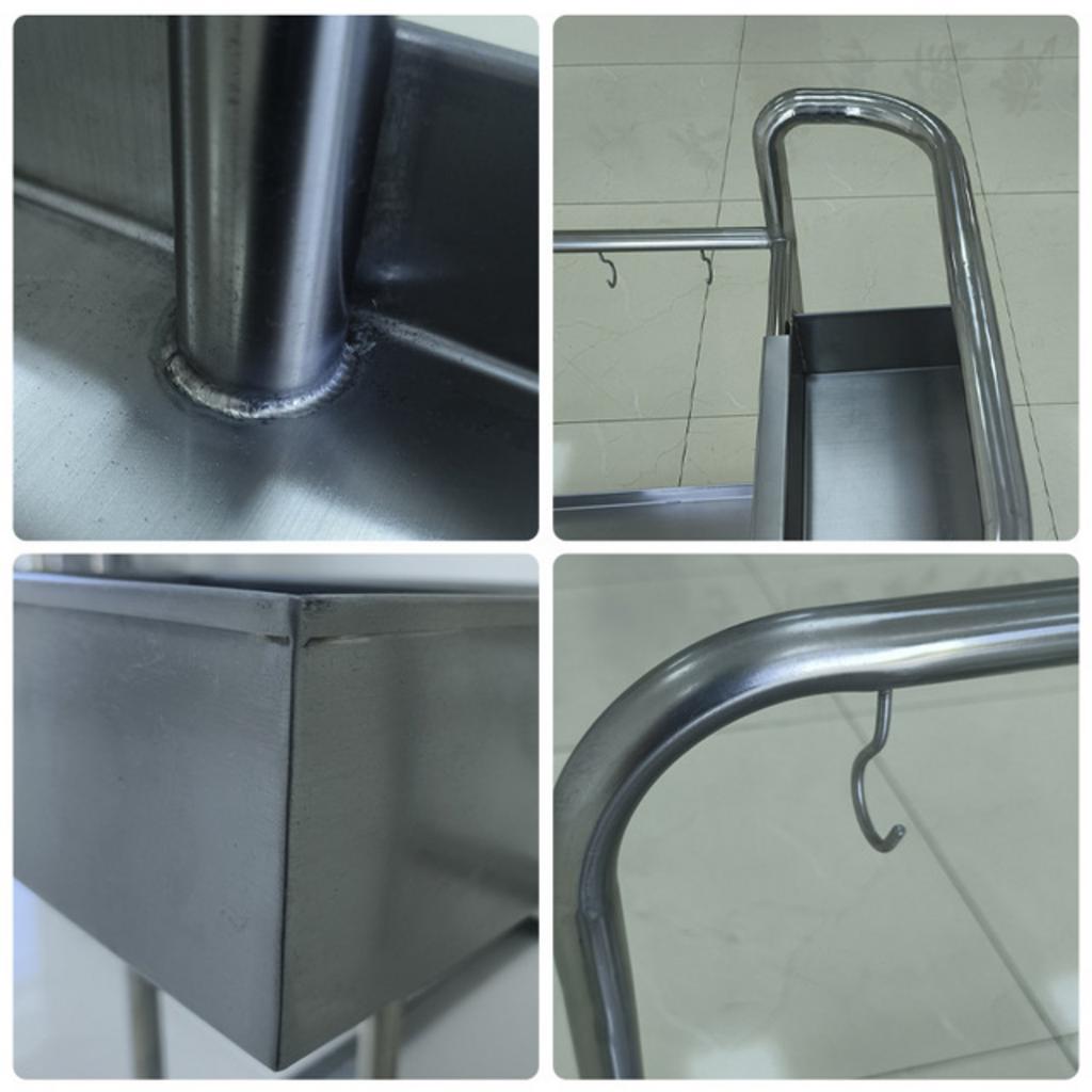 Chi tiết kỹ thuật xe đẩy inox 1 tầng với khung inox 304 bánh xe có khóa an toàn