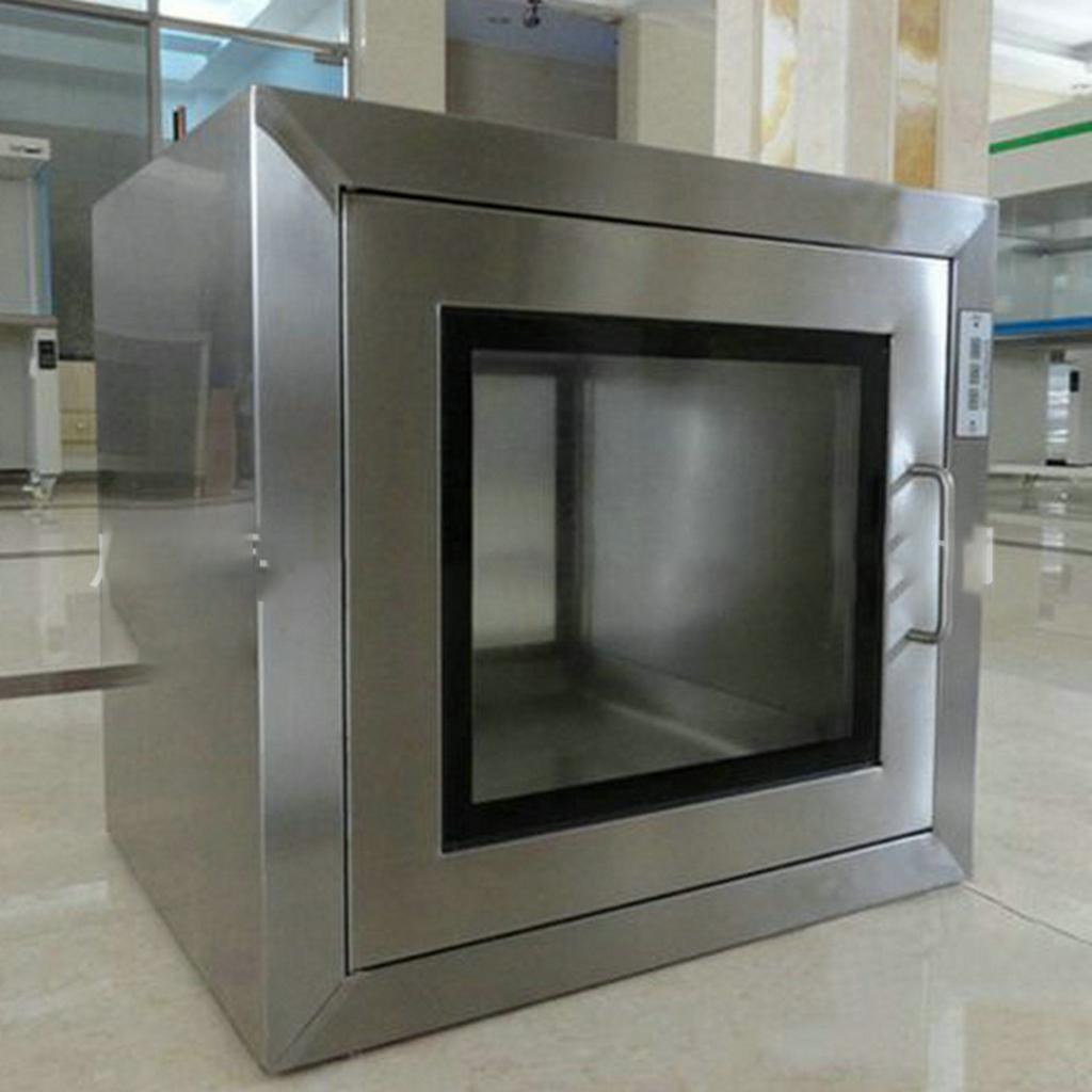 Features highlight of clean room pass box with electric lock UV light safety rounded corners
