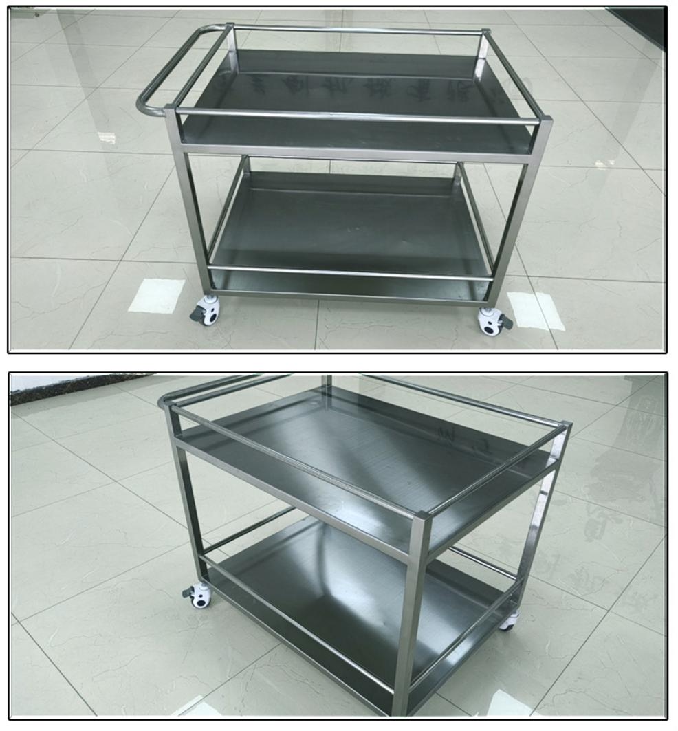 Hình ảnh chi tiết bộ phận mối hàn TIG bánh xe xoay 360 độ và tổng thể xe đẩy thức ăn inox 2 tầng 960x710x800mm