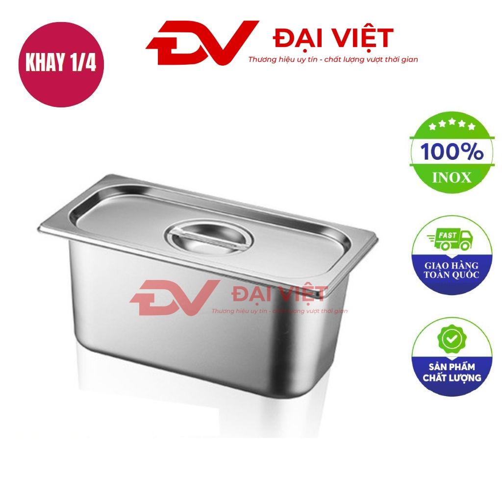 Hình ảnh khay inox GN 1/4 với thiết kế góc bo tròn, mặt inox sáng bóng