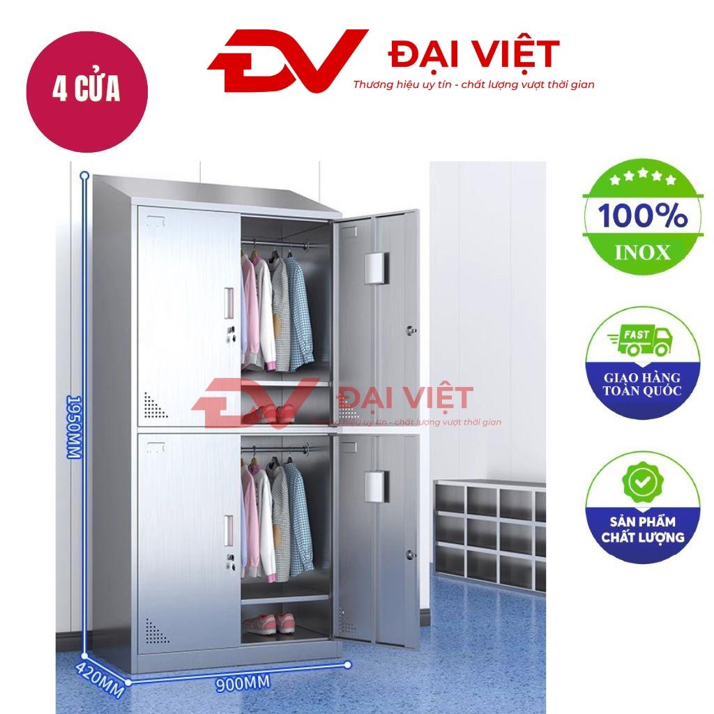 Tủ quần áo inox 4 cửa mái xéo 1950x420x900mm với thiết kế hiện đại bề mặt inox sáng bóng và mái dốc chống nước