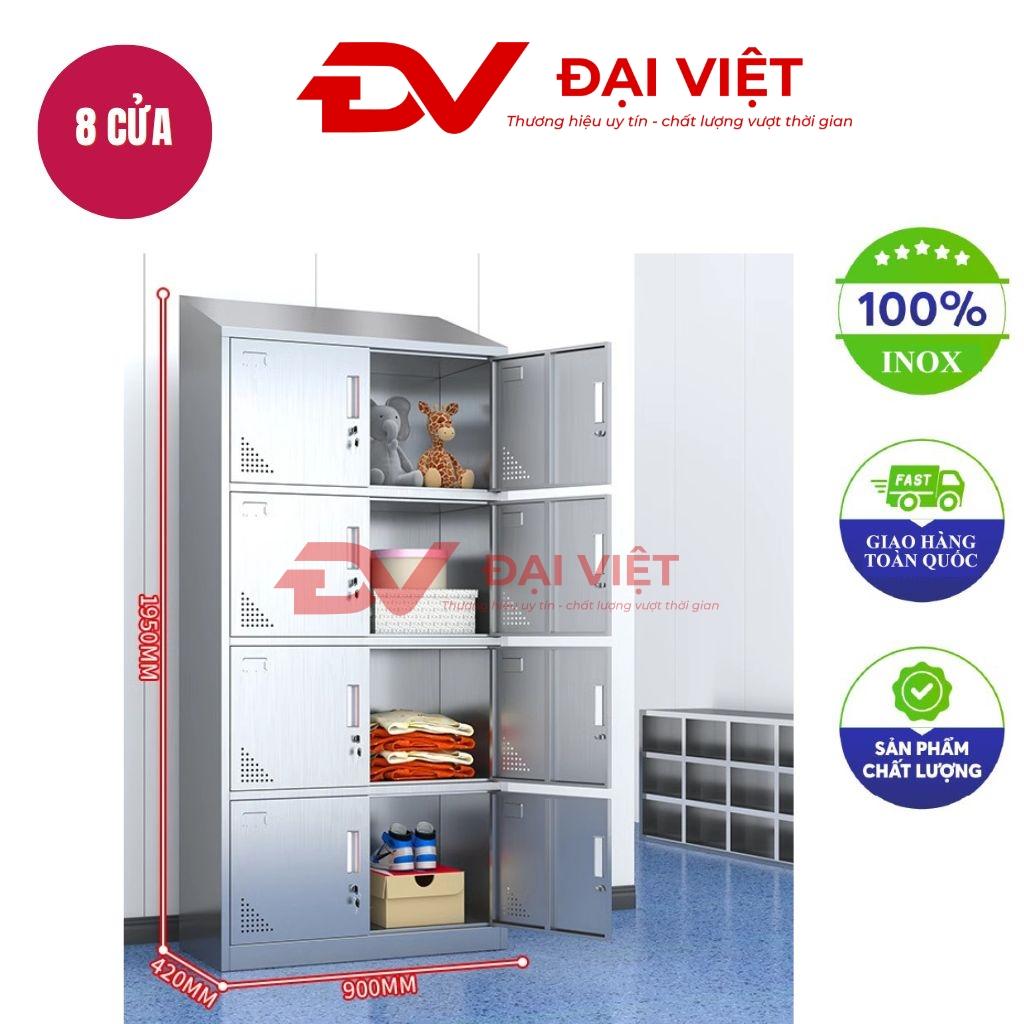 Tủ quần áo inox 8 cửa mái xéo thiết kế chắc chắn với mái dốc và khóa riêng biệt