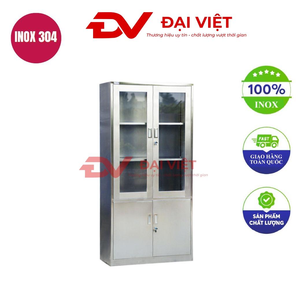 Tủ thuốc y tế inox 2 cửa kính 2 cửa inox 900x400x1800mm