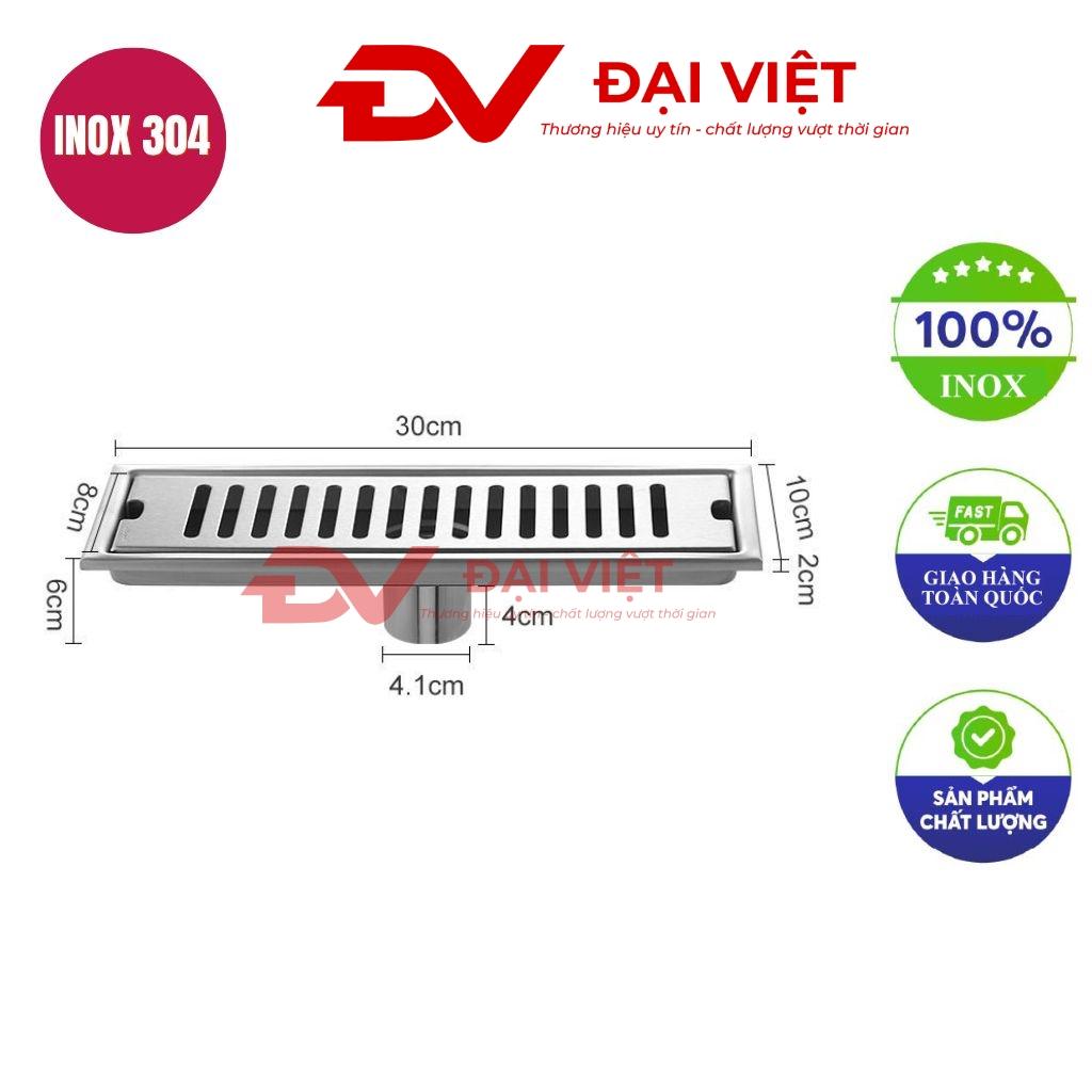 Vỉ thoát sàn inox 30x10x6cm với chất liệu inox sáng bóng, mối hàn chắc chắn và thiết kế công nghiệp