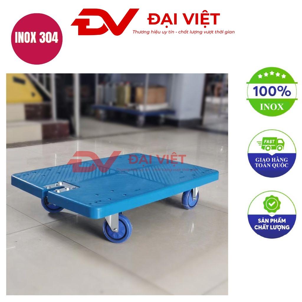Xe đẩy hàng sàn nhựa 730x490mm có tay cầm inox và bánh xe nhựa PU di chuyển mượt mà