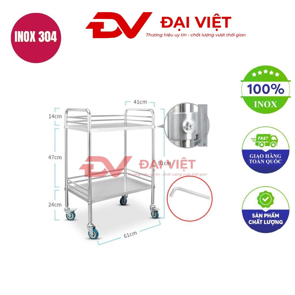Tổng quan về xe đẩy inox y tế 2 tầng 610x410x910mm