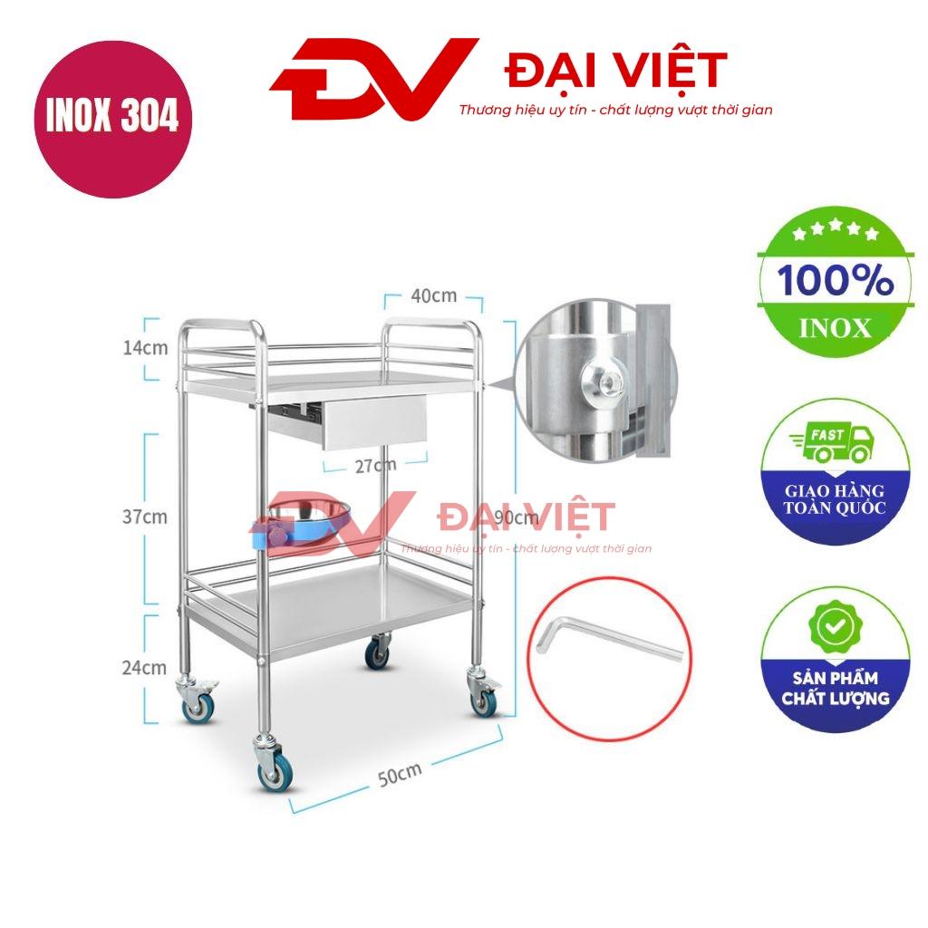 Xe đẩy y tế 2 tầng kèm ngăn kéo 500x400x900mm