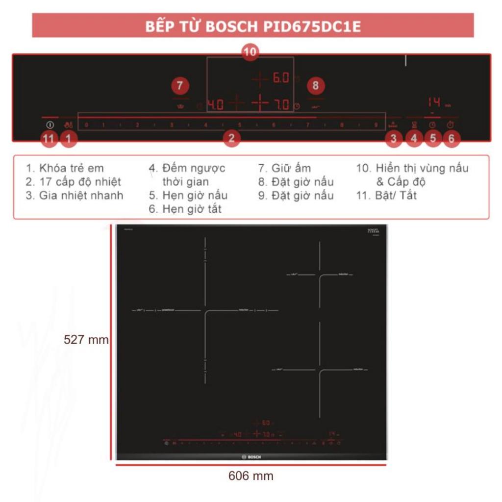 Hướng dẫn sử dụng bếp từ Bosch PID675DC1E với thao tác chạm trên bảng điều khiển cảm ứng