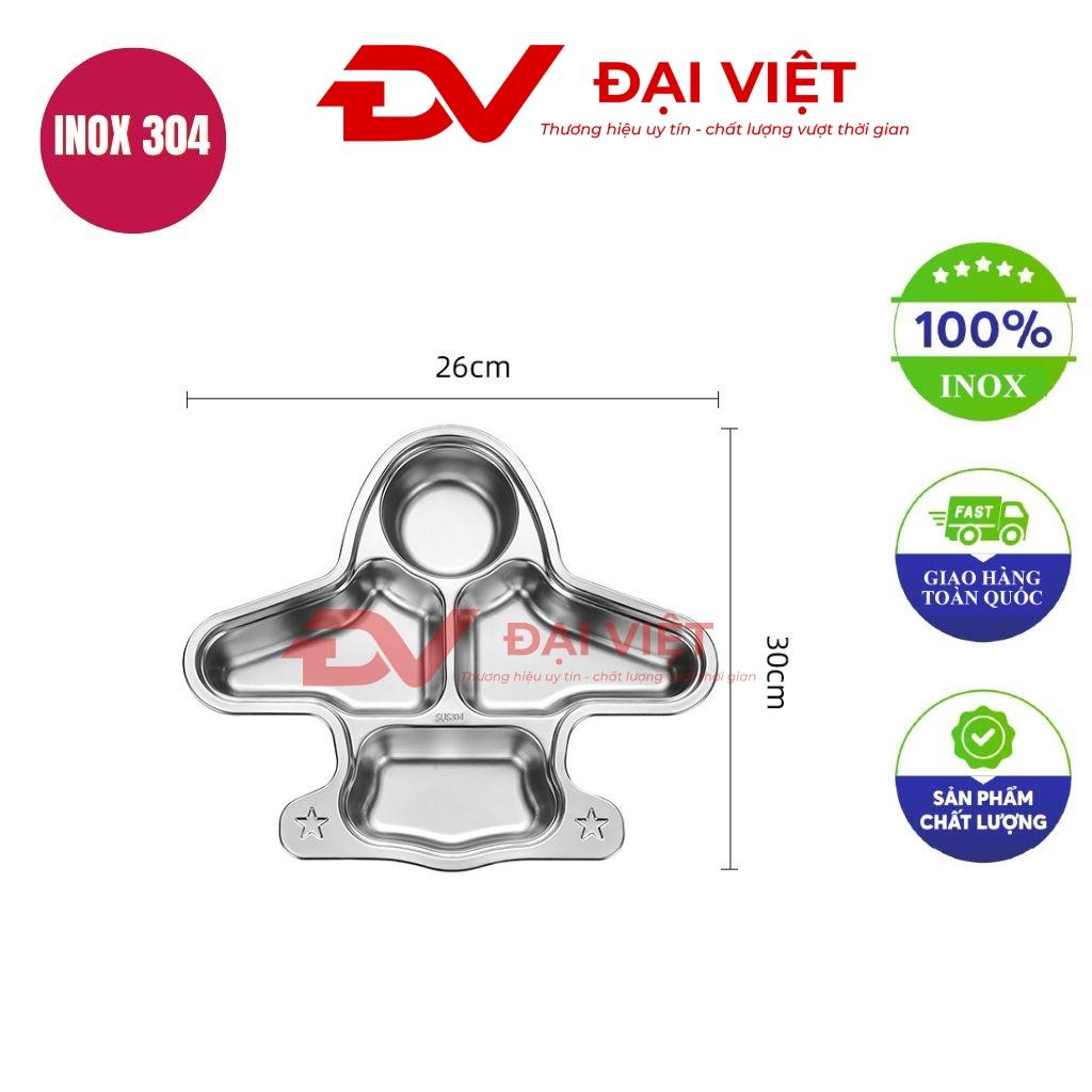 Khay đựng cơm inox 4 ngăn 26x30x4cm thiết kế hình chữ nhật bo góc, bề mặt inox bóng sáng, 4 ngăn đều nhau