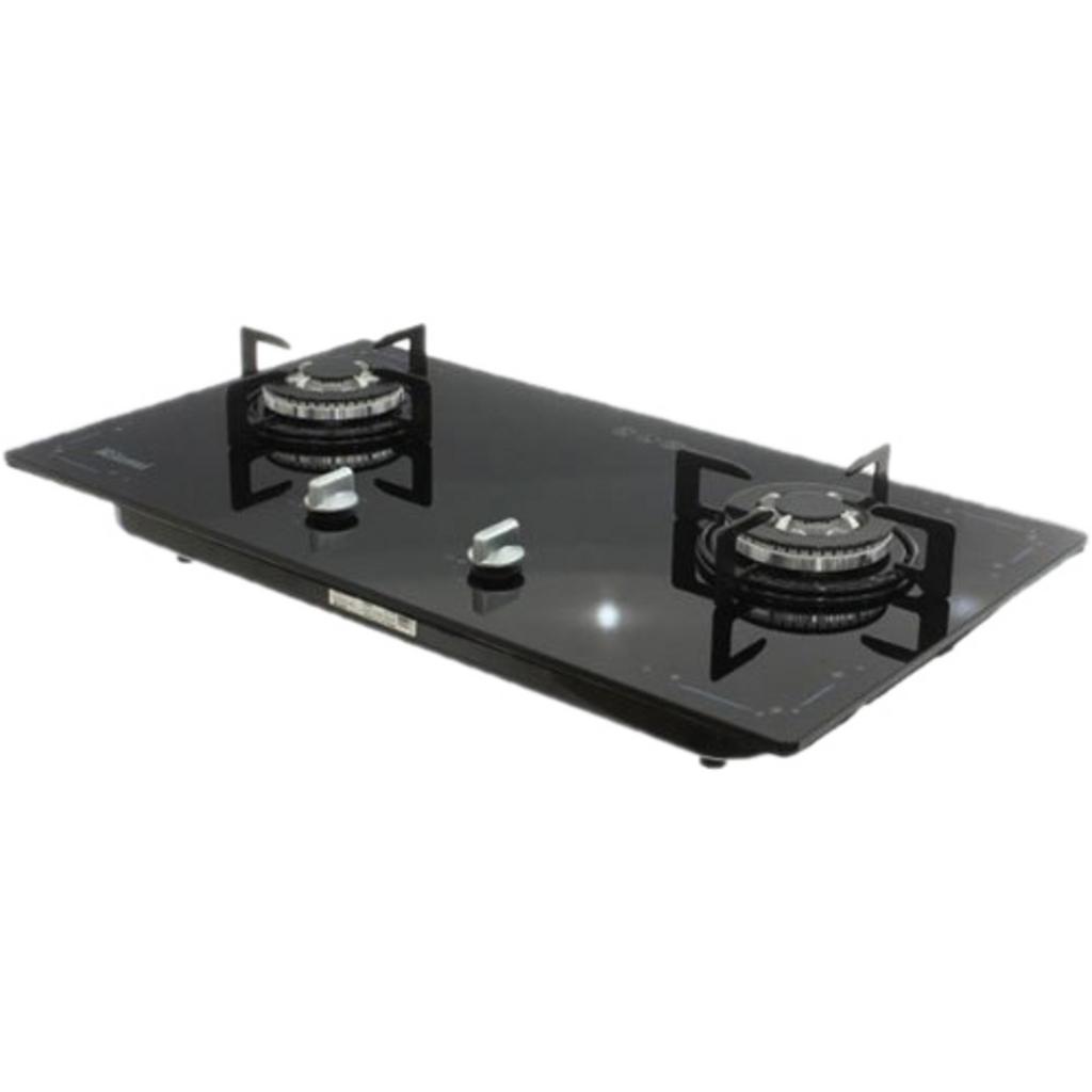 Mặt kính bếp gas đen bóng chịu lực cao trên nền bếp hiện đại ánh sáng phản chiếu rõ nét