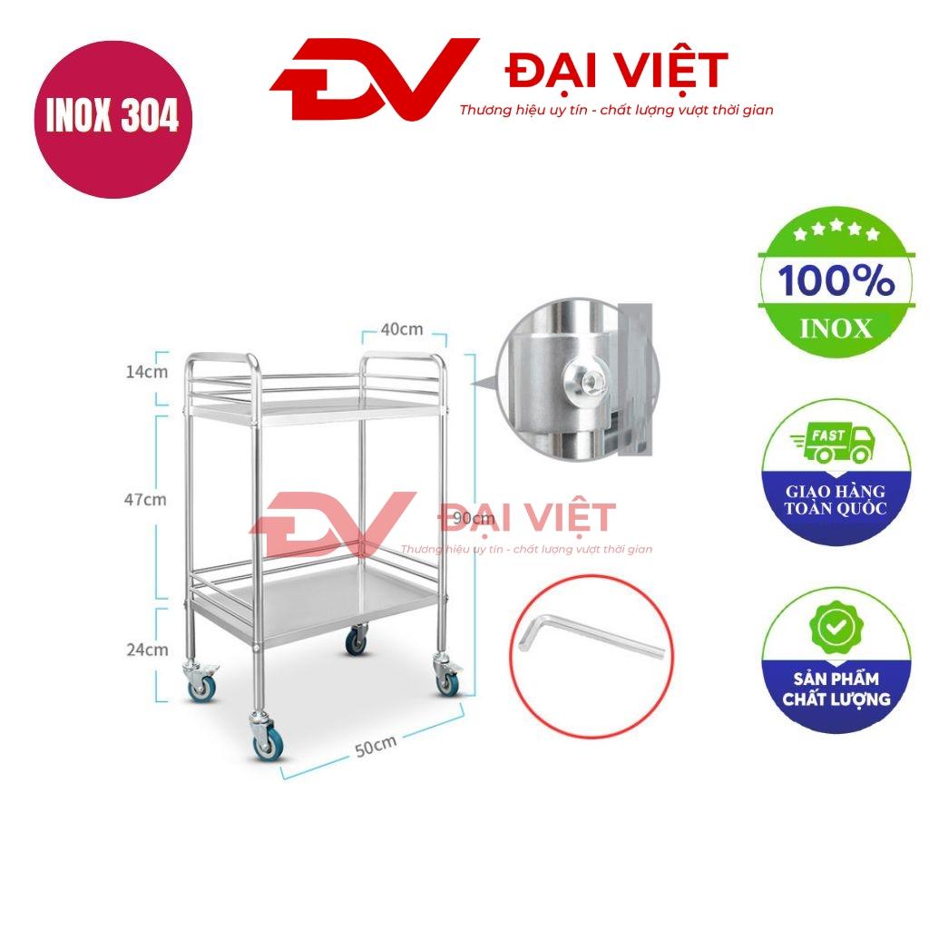 Tổng quan về xe đẩy inox y tế 2 tầng 500x400x900mm