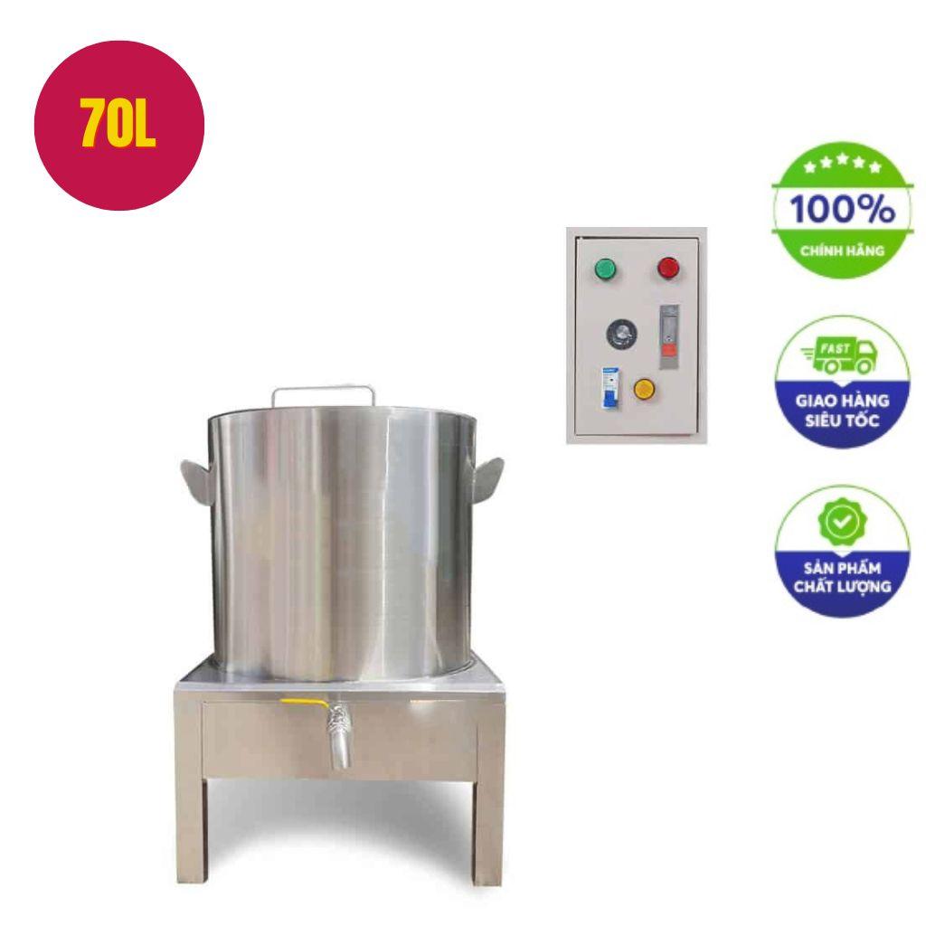 Nồi nấu cháo điện công nghiệp 70 Lít inox 304 thiết kế hiện đại nắp rời với xả lớn màu bạc bóng