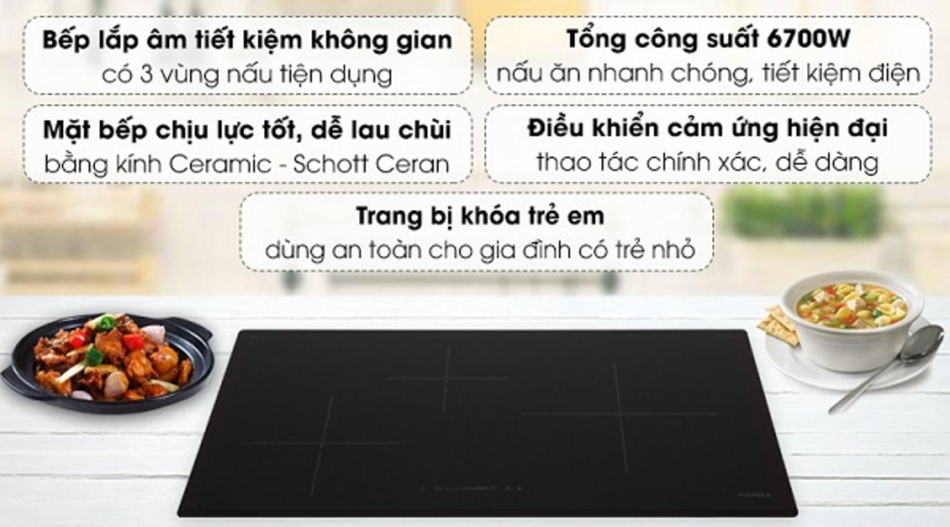 Ba vùng nấu đa dạng kích thước của Bếp từ Hafele HC-I773D