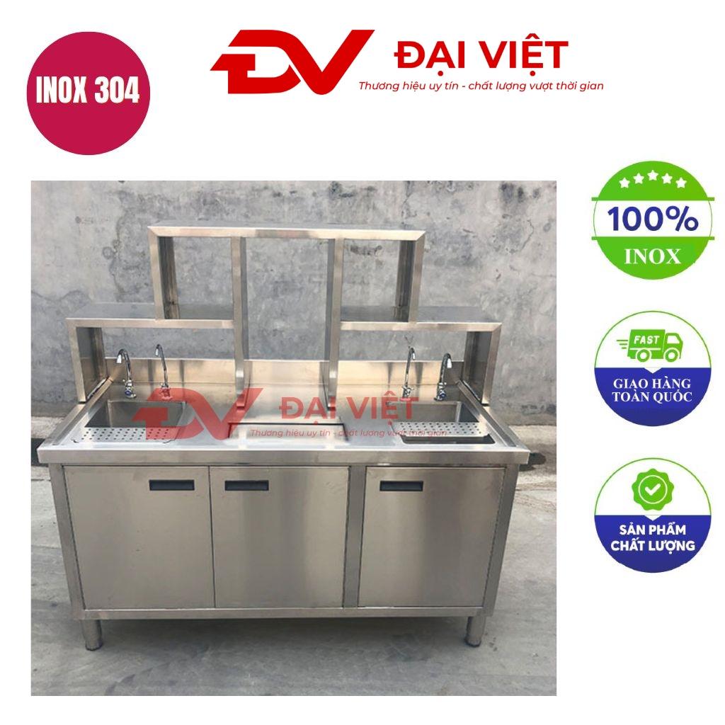 Quầy bar trà sữa inox kích thước tiêu chuẩn có bồn rửa và thùng đá âm bàn thiết kế hiện đại bề mặt inox sáng bóng tiện dụng