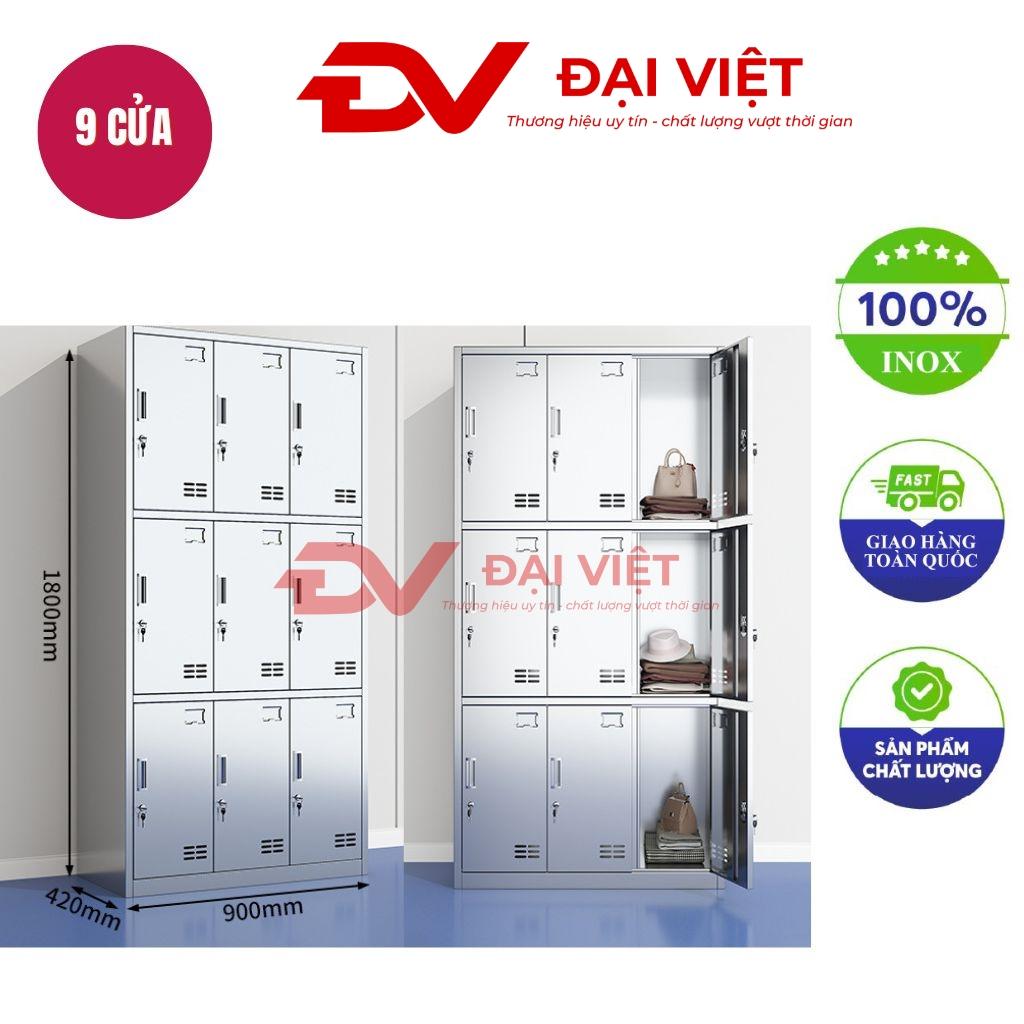 Tủ quần áo inox 9 cửa 1800x420x900mm với mái tủ dốc, 9 cửa khóa riêng biệt, chân tủ bọc cao su chống trượt