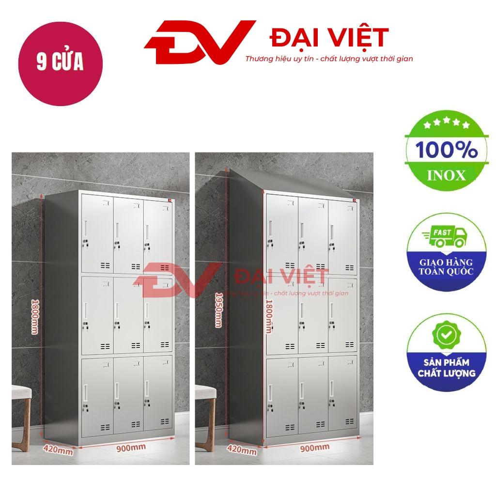 Tủ quần áo inox 9 cửa mái xéo 1800x420x900mm phong cách công nghiệp chụp ngoài trời với ánh sáng tự nhiên