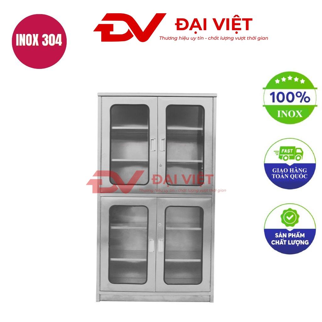 Tủ thuốc y tế inox 4 cửa kính 1000×400×1800mm trong phòng y tế hiện đại với ánh sáng tốt
