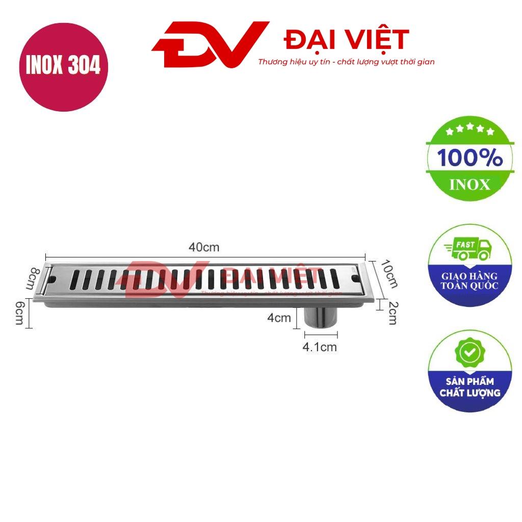 Vỉ thoát sàn inox 40x10x6cm làm từ inox 304 thiết kế công nghiệp màu bạc sáng bóng chi tiết mối hàn TIG khí Argon