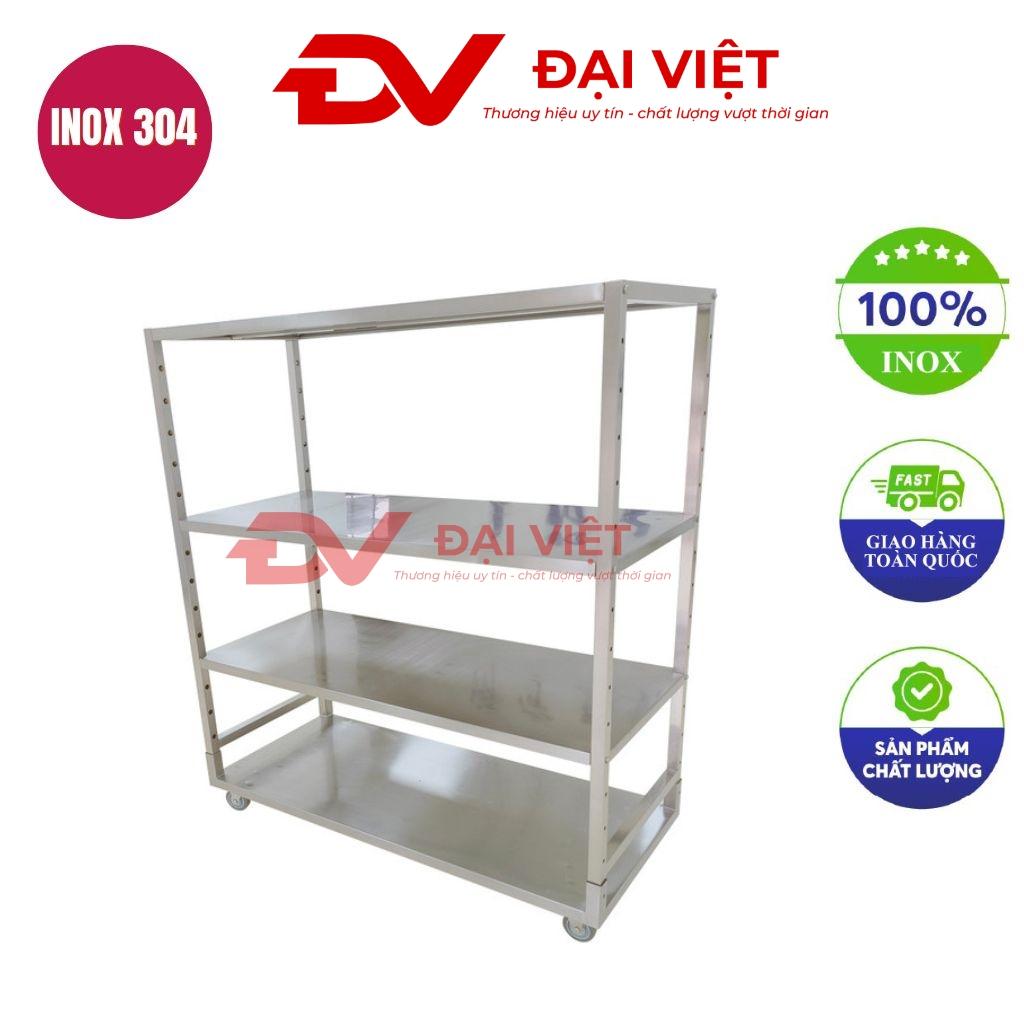 Xe đẩy 3 tầng inox 1000x450x200mm trong nhà hàng hiện đại bánh xe linh hoạt tay cầm chắc chắn