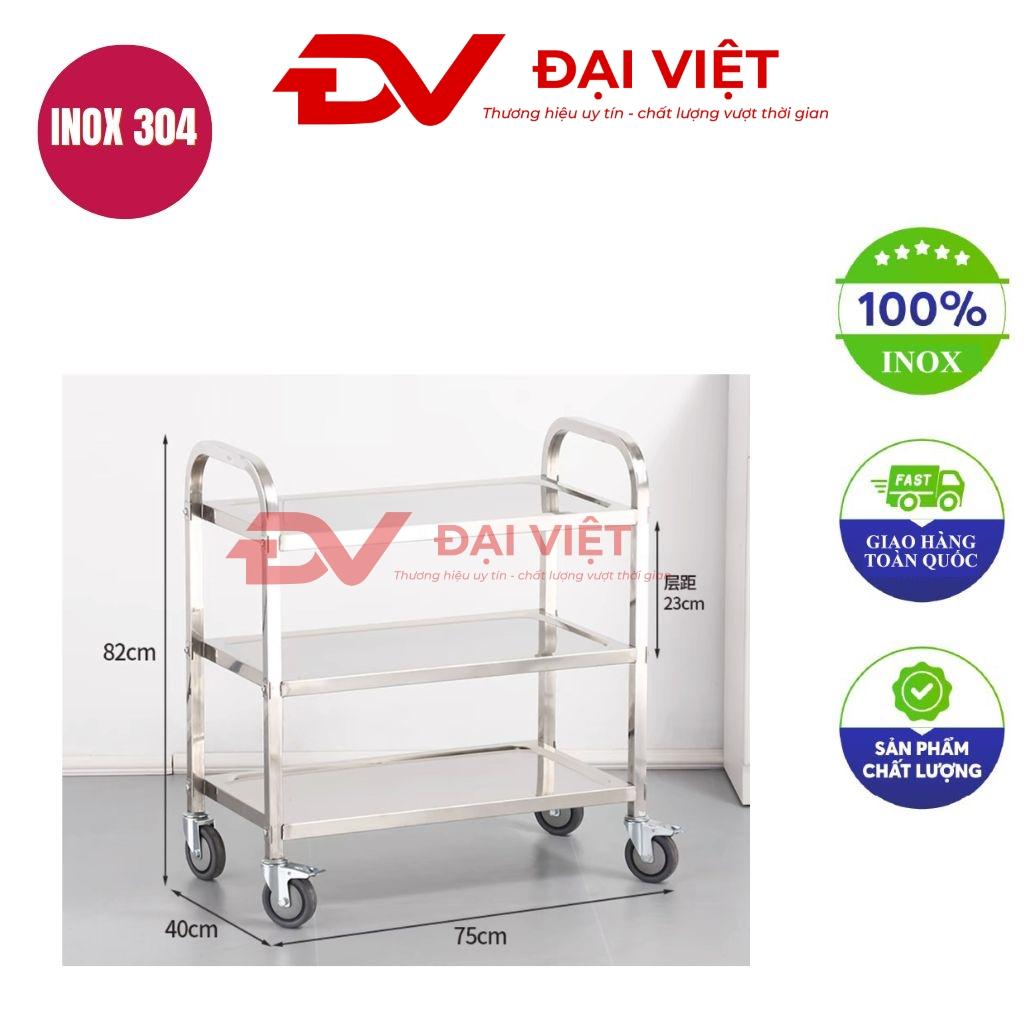 Xe đẩy đồ ăn nhà hàng 3 tầng inox 304