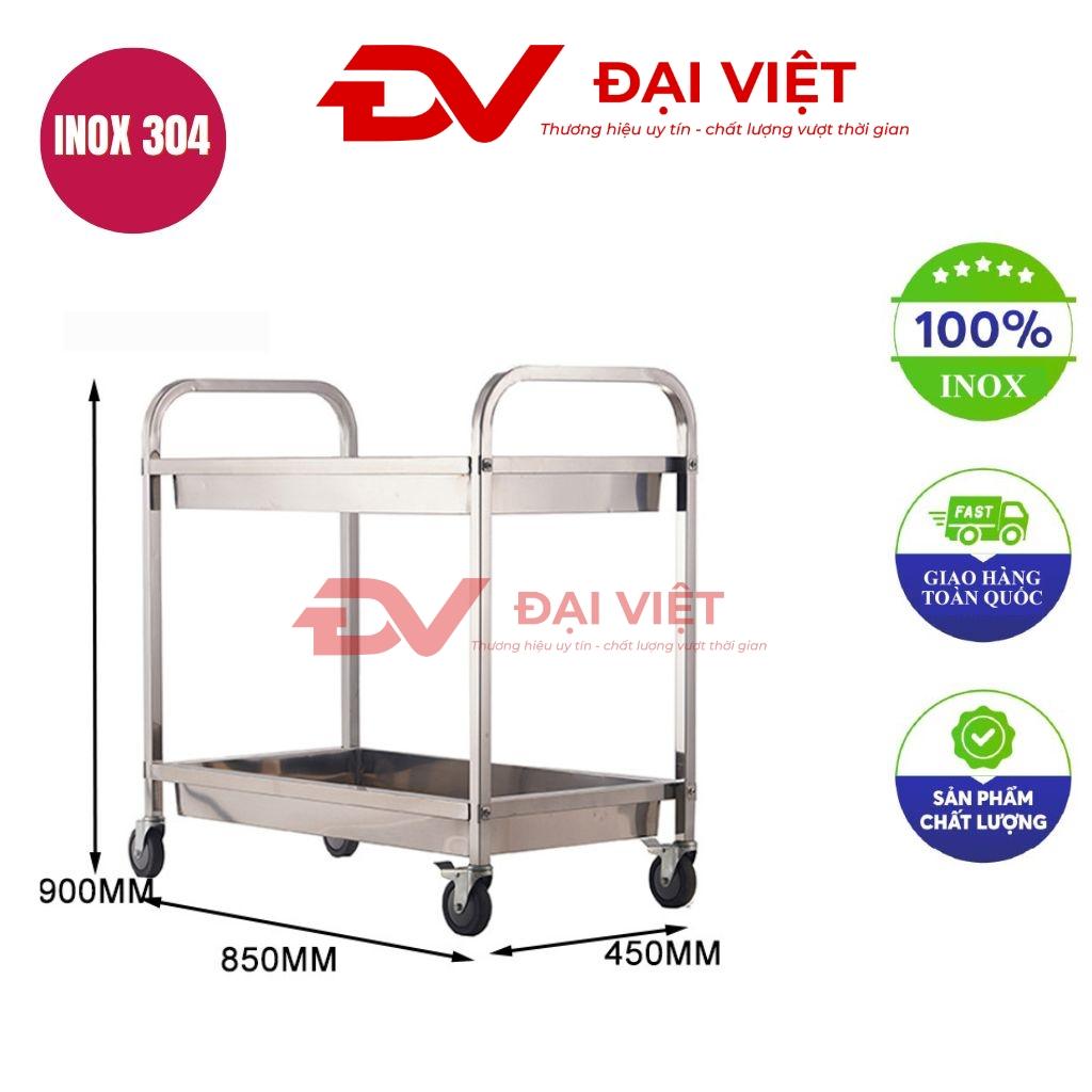 Xe đẩy dụng cụ y tế 2 tầng inox 304 với hai tầng rộng rãi và bánh xe di chuyển linh hoạt trong phòng khám hiện đại