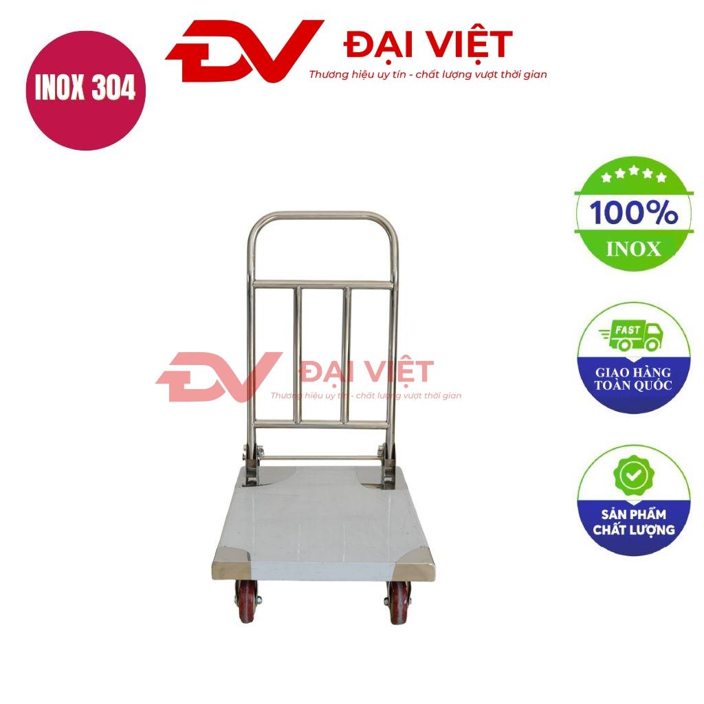 Xe đẩy hàng inox 4 bánh 500kg chất liệu inox sáng bóng bánh xe PU cao su trong kho bãi công nghiệp