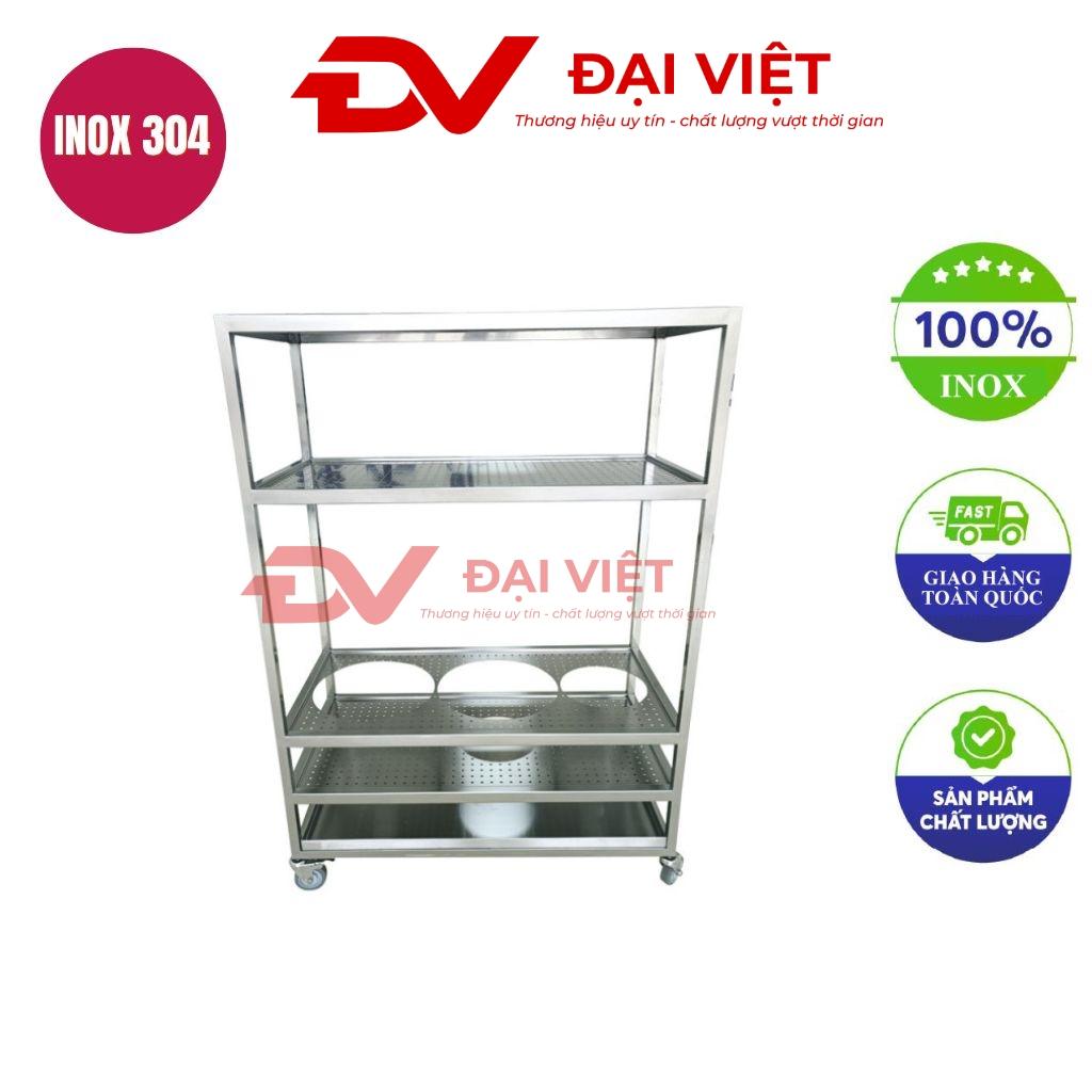 Xe đẩy inox 5 tầng 3100x610x2000mm trong bếp công nghiệp hiện đại