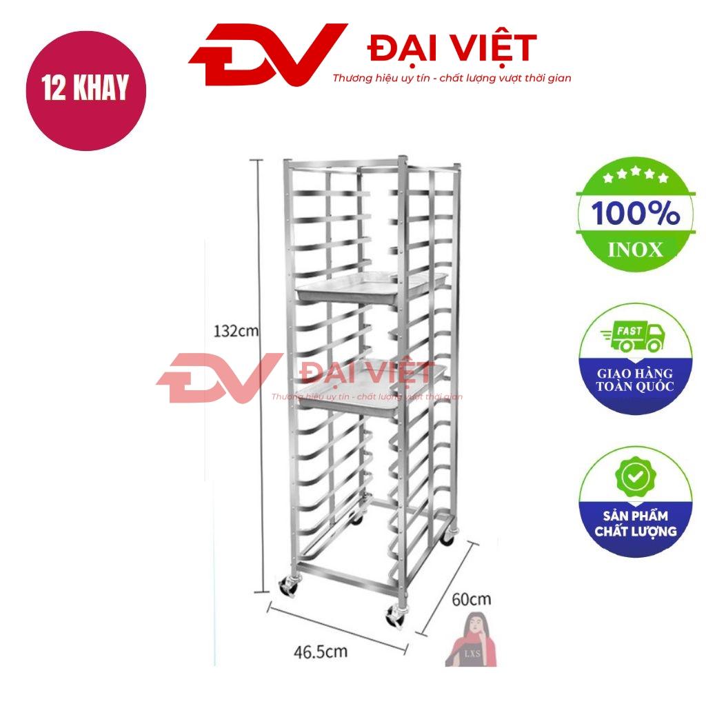 Xe đẩy khay nướng bánh 12 tầng 1 hàng inox 304