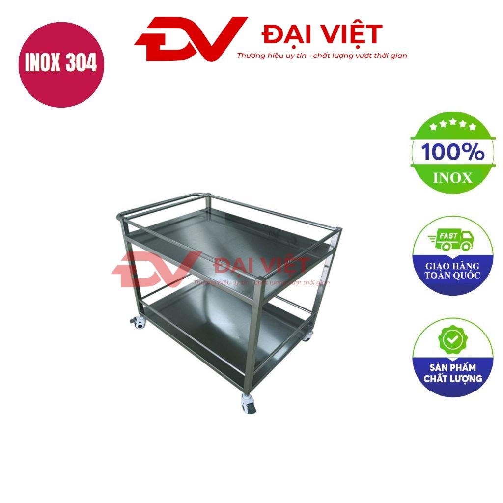 Xe đẩy thức ăn inox 2 tầng 960x710x800mm với thiết kế inox sáng bóng hai tầng rộng bánh xe linh hoạt tay cầm tiện lợi