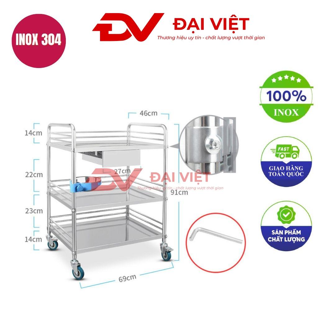 Tổng quan về xe đẩy y tế 3 tầng kèm ngăn kéo