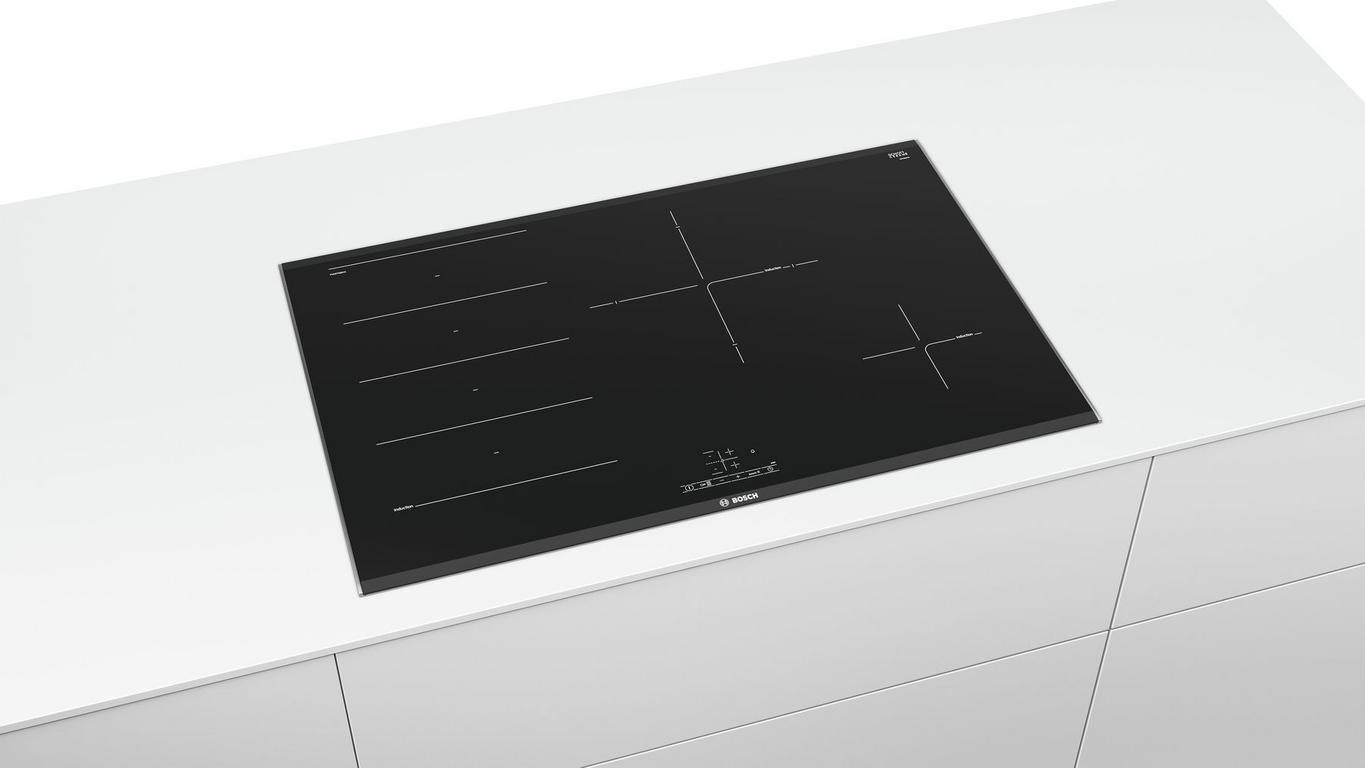 modern kitchen with bosch pxe875bb1e induction cooktop sleek design glass surface four cooking zones