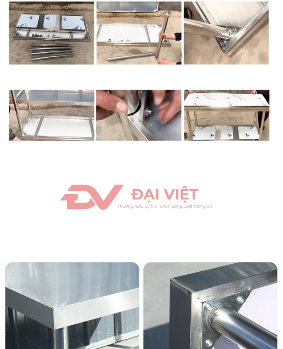 Khung inox, mặt đá granite chịu nhiệt.