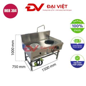 Bếp á 2 họng công nghiệp có vòi rửa