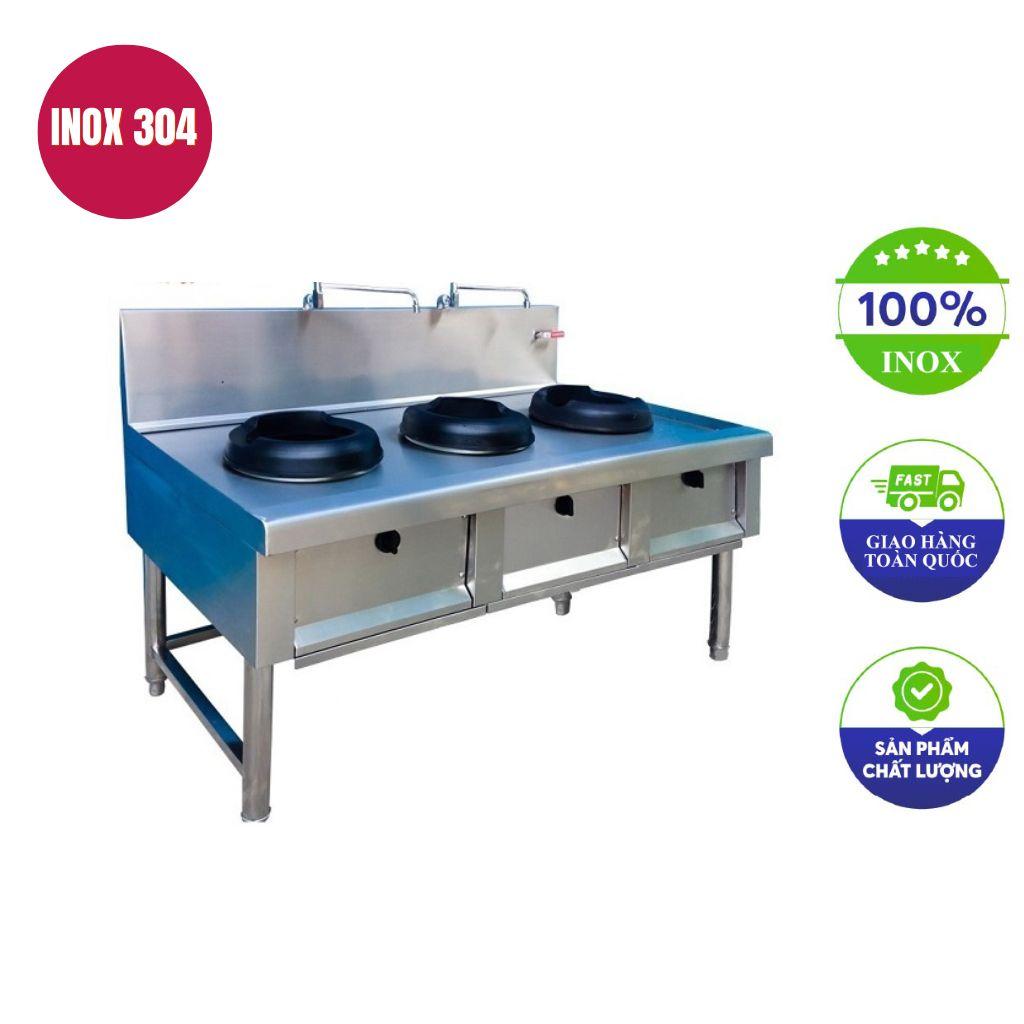 Bếp Á 3 họng kiềng tô 1m8 — Sản xuất tại xưởng Cơ Khí Đại Việt; Inox 304 dày 1mm, quạt thổi 250W.