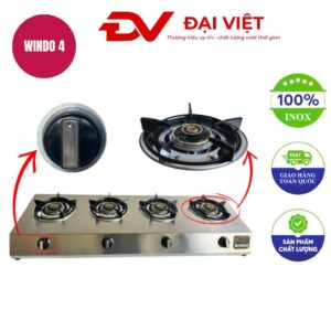 Bếp gas công nghiệp thấp áp 4 lò vuông windo 418 phi 80