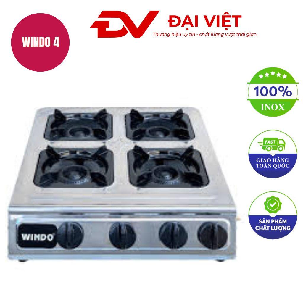 Bếp gas công nghiệp thấp áp 4 lò vuông Windo-4 φ100 — sản xuất trực tiếp tại xưởng Cơ Khí Đại Việt.