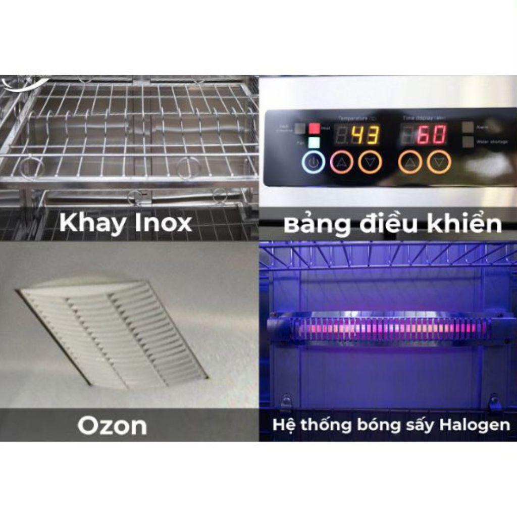 Halogen + Ozone: sấy nhanh, khử trùng vượt trội.