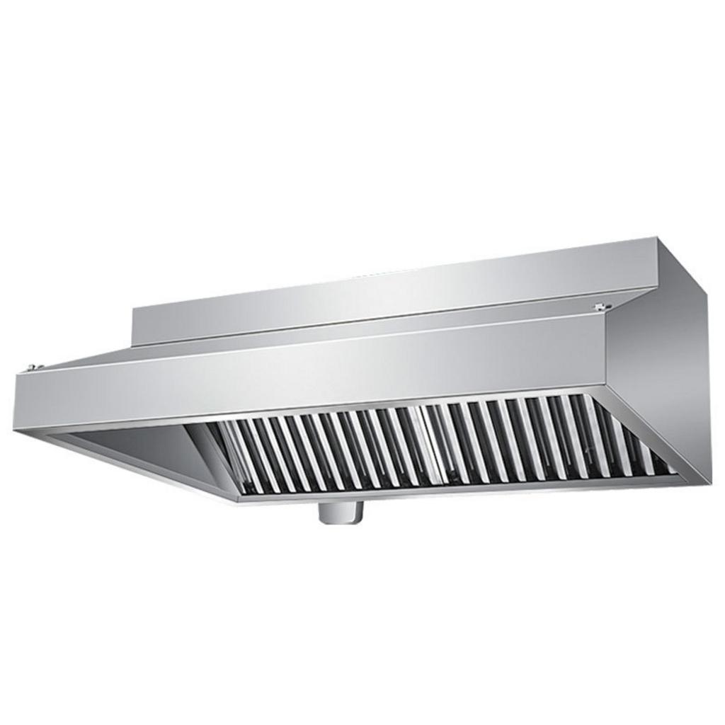 Chụp hút mùi inox lắp đặt cho bếp nhà hàng, thể hiện chức năng hút khói và thẩm mỹ inox.