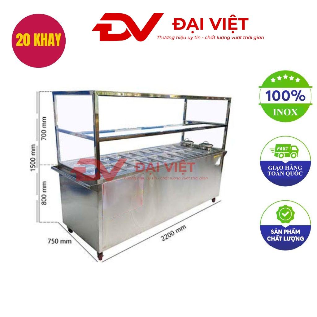 Tủ hâm nóng 20 khay 2 nồi — sản xuất tại xưởng Cơ Khí Đại Việt, phù hợp cho nhà hàng và căng tin.