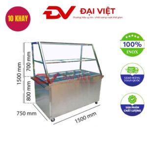Tủ hâm nóng thức ăn 10 khay 2 nồi có mái kính