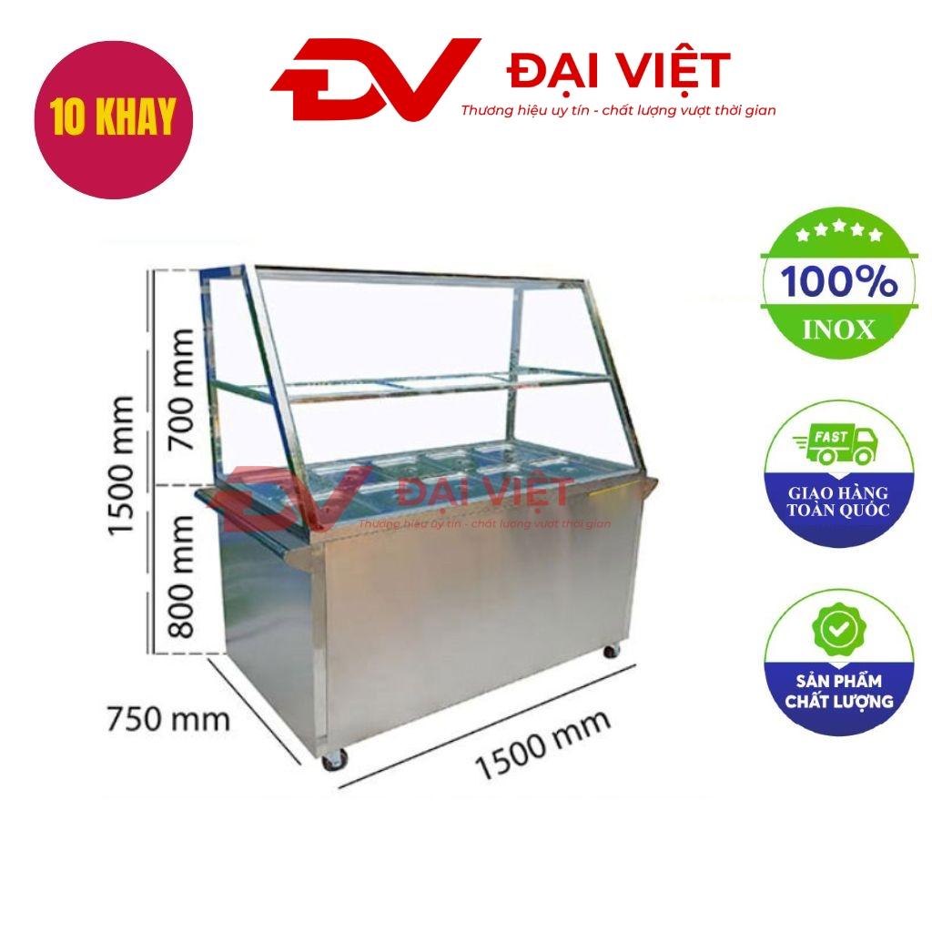 Tủ hâm nóng thức ăn 10 khay 2 nồi có mái kính