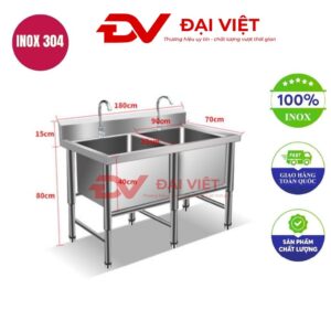 Bồn rửa chén công nghiệp 2 vòi 1500x500x800mm
