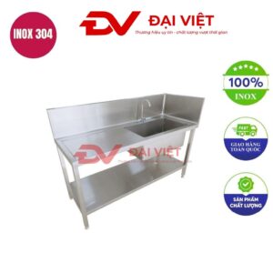 Bồn rửa tay inox công nghiệp 1 hố có kệ 810x500x1200mm