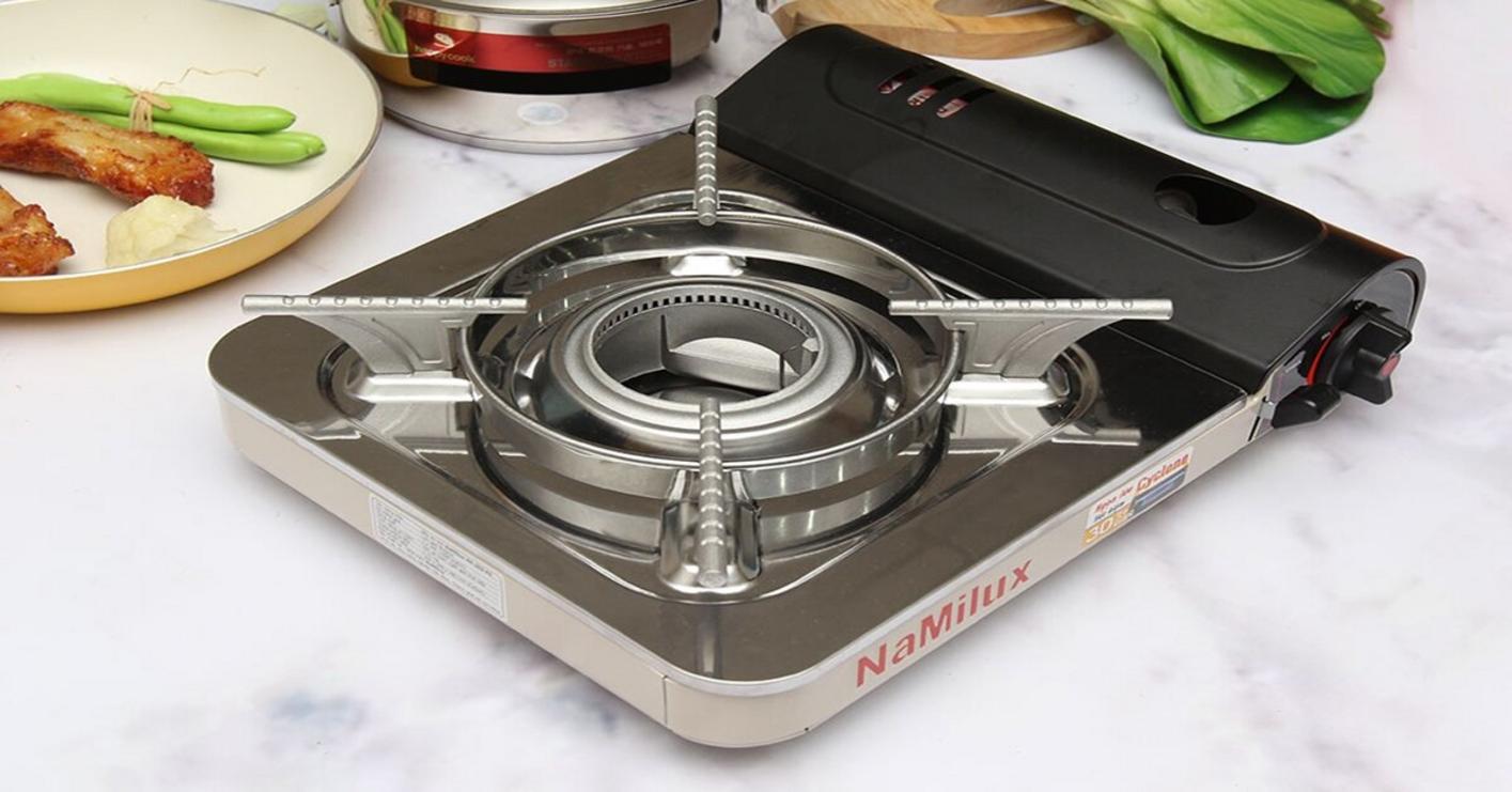 Minh họa các loại bếp gas mini khác nhau: bếp thông thường, bếp chống nổ với van an toàn, và bếp hồng ngoại.